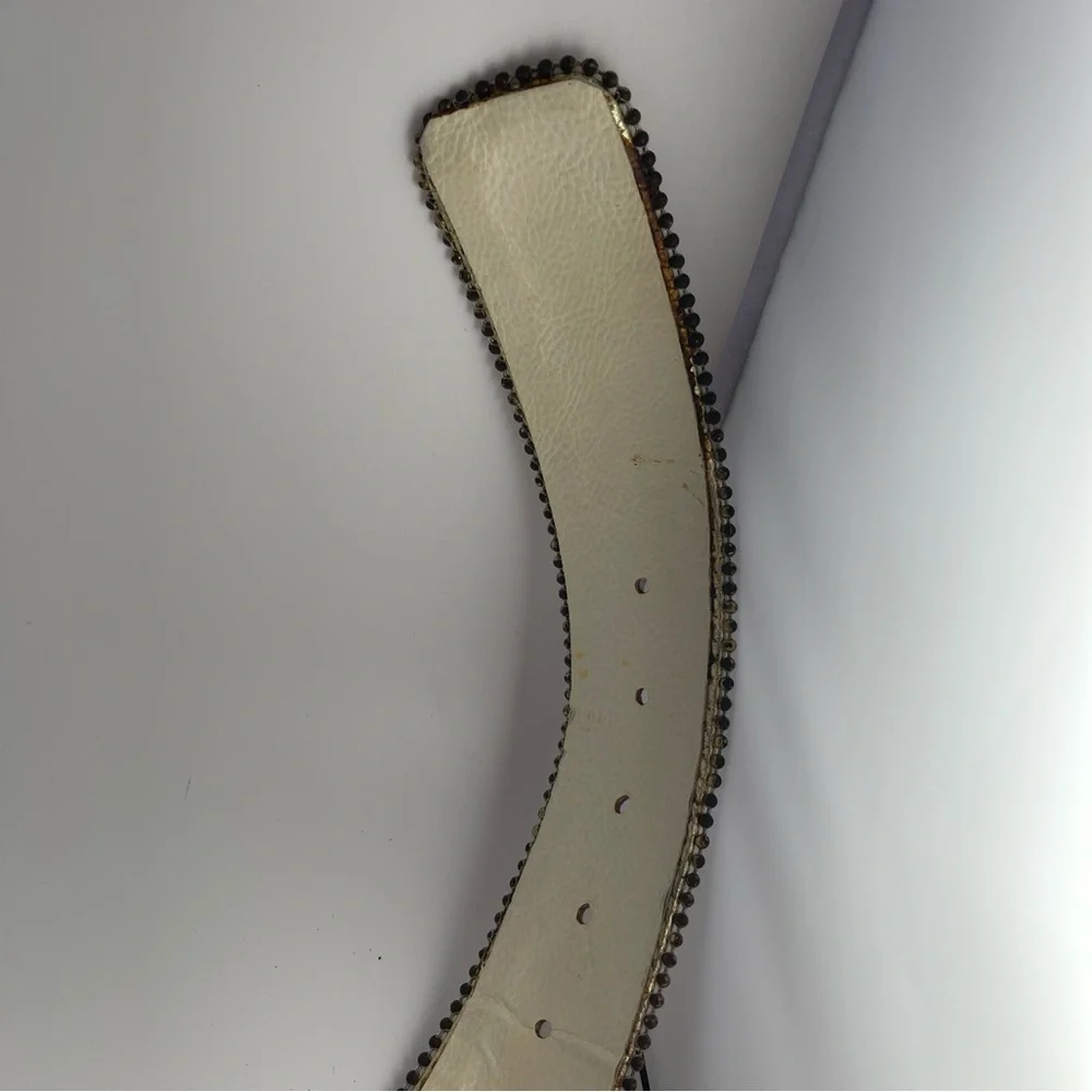 Leatherock Vintage Jeweled Gold Leather Rhinestone Belt Size S - Picture 9 of 16